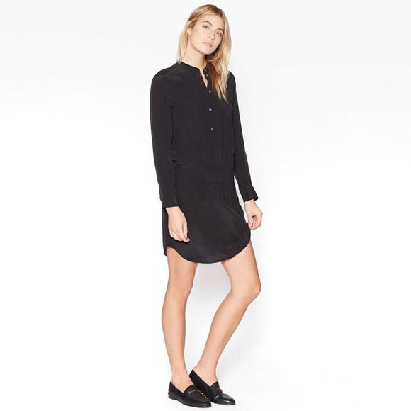 Equipment Femme Long Sleeve Drop Waist Dress in Black Size Medium - Picture 1 of 6